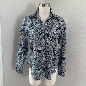 Lauren Ralph Lauren Womens Medium Non Iron Paisley Button Up‎ Shirt Long Sleeve